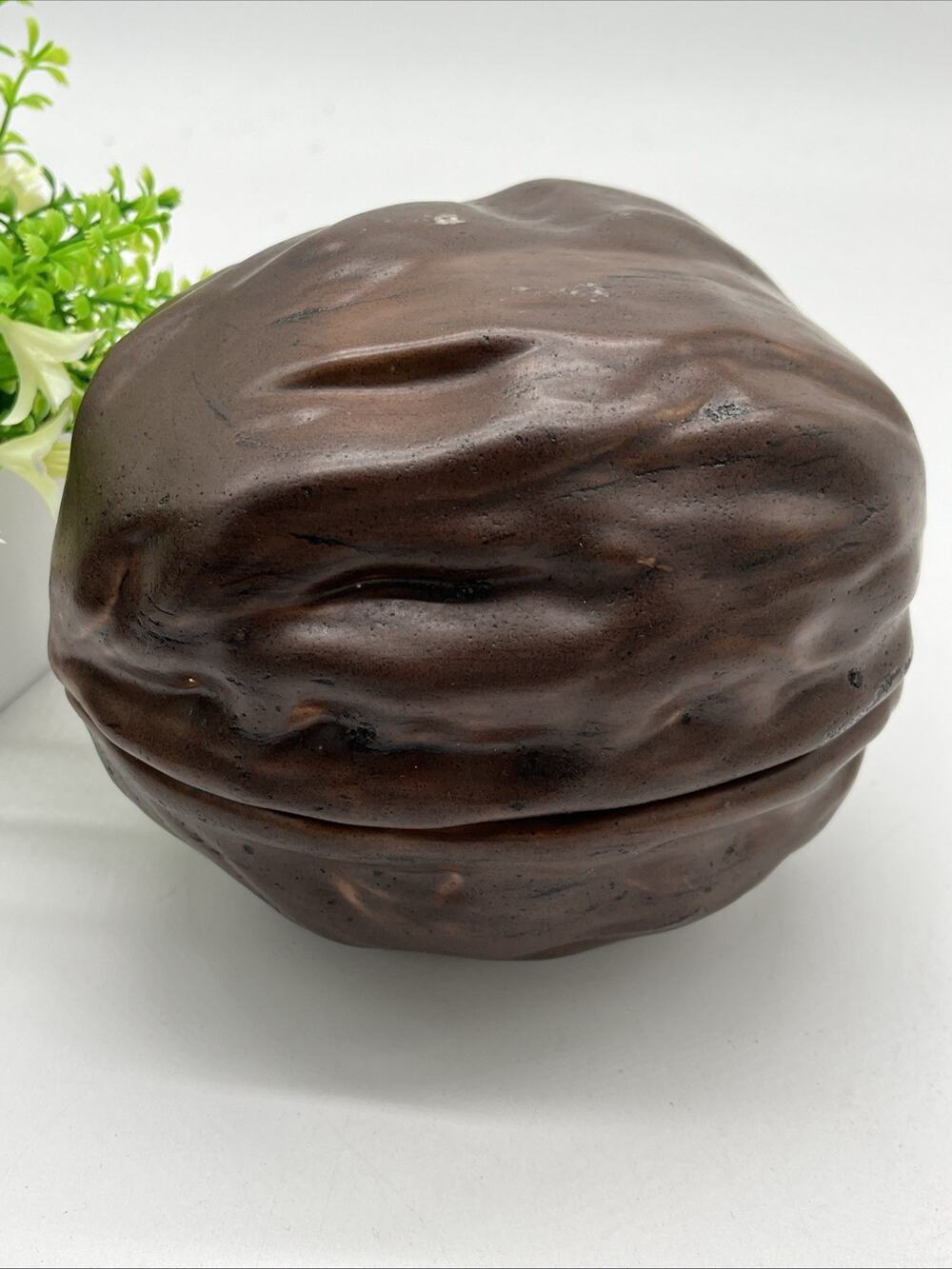 Arnel’s Retro Walnut Covered Dish Ceramic Hand Painted And Artist Signed